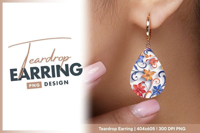 Elegant floral teardrop earring png design Sublimation Regulrcrative 