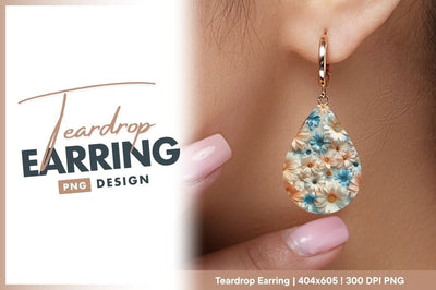 Elegant Floral Teardrop Earring Png Template Sublimation Regulrcrative 