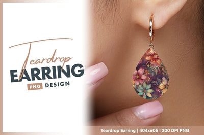 Elegant floral watercolor background for teardrop earring png Sublimation Regulrcrative 