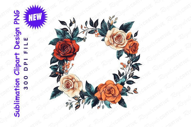 Elegant Floral Wreath With Roses And Leaves For Wedding Invitation Or Decorative Design Sublimation Regulrcrative 