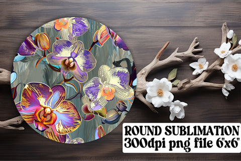 Elegant Flower Pattern Keychain: Sublimation Coaster, Circle Decor Sublimation afrosvg 
