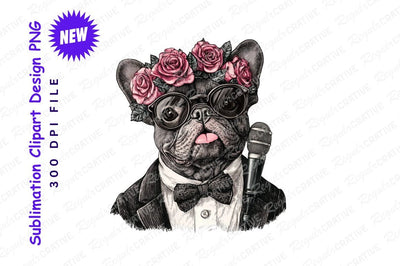 Elegant French Bulldog With Roses Sunglasses And Microphone In A Stylish Tuxedo Sublimation Regulrcrative 