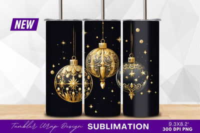 Elegant Gold Christmas Ornaments On Black Background Sublimation Regulrcrative 