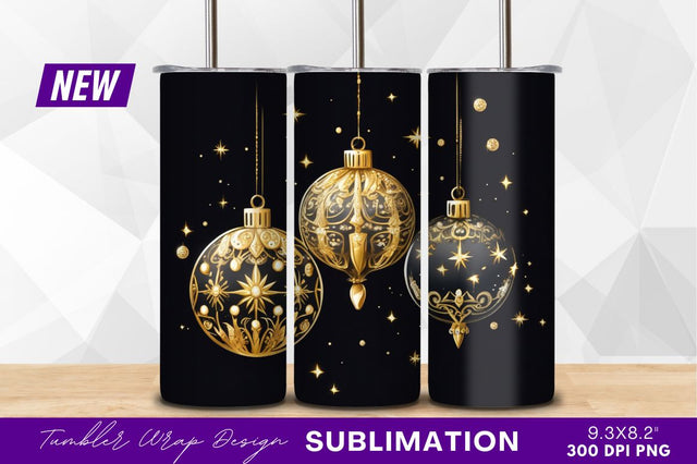 Elegant Gold Christmas Ornaments On Black Background Sublimation Regulrcrative 