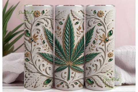 Elegant Gold Green Leaf Tumbler Wrap PNG Sublimation PixelChick 