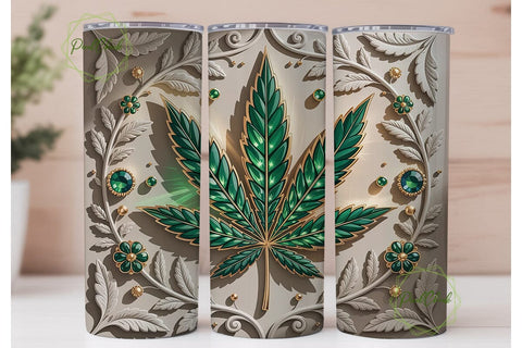 Elegant Gold Green Leaf Tumbler Wrap PNG Sublimation PixelChick 