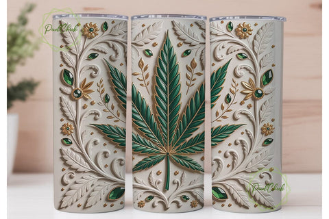 Elegant Gold Green Leaf Tumbler Wrap PNG Sublimation PixelChick 