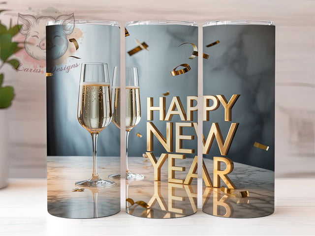 Elegant Gold Happy New Year Tumbler, Gold Champagne Glasses Sublimation Design, Confetti Holiday Cup Art, 20oz Celebration Tumbler, Stylish New Year Mug, Festive Party Cup, Luxe Holiday Wrap Sublimation Lara' s Designs 