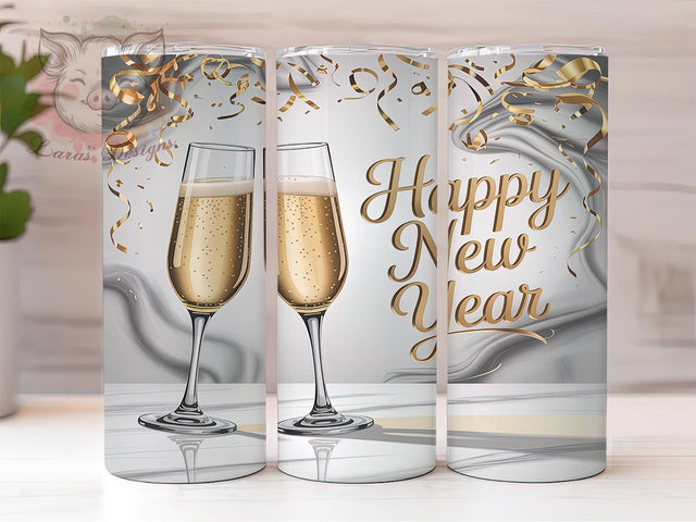Elegant Gold Happy New Year Tumbler, Gold Champagne Glasses Sublimation Design, Confetti Holiday Cup Art, 20oz Celebration Tumbler, Stylish New Year Mug, Festive Party Cup, Luxe Holiday Wrap Sublimation Lara' s Designs 