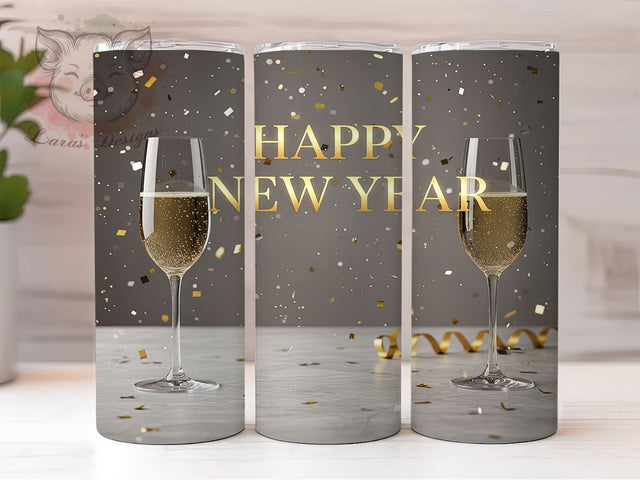 Elegant Gold Happy New Year Tumbler, Gold Champagne Glasses Sublimation Design, Confetti Holiday Cup Art, 20oz Celebration Tumbler, Stylish New Year Mug, Festive Party Cup, Luxe Holiday Wrap Sublimation Lara' s Designs 