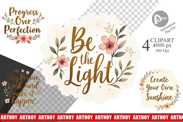 Elegant Gold Motivational Quotes Clipart Sublimation artnoy 