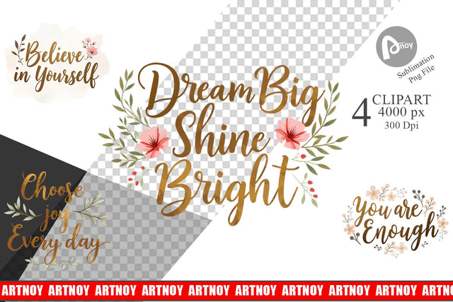 Elegant Gold Motivational Quotes Clipart Sublimation artnoy 