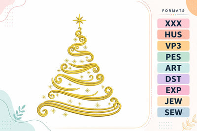 Elegant Gold Swirl Christmas Tree Embroidery Design Embroidery/Applique DESIGNS sg embroidery 