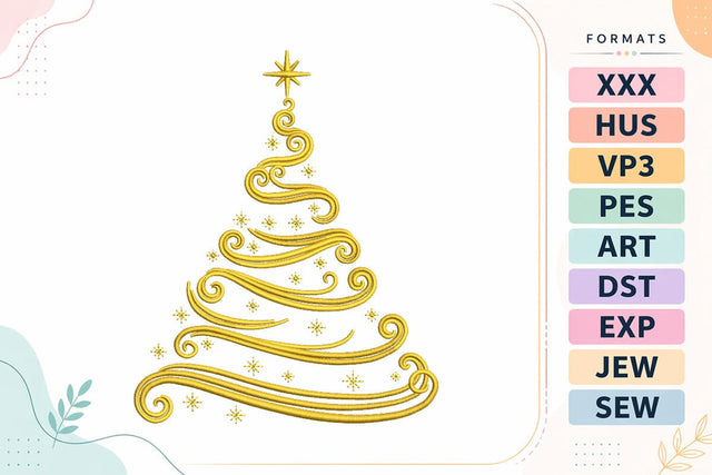 Elegant Gold Swirl Christmas Tree Embroidery Design Embroidery/Applique DESIGNS sg embroidery 