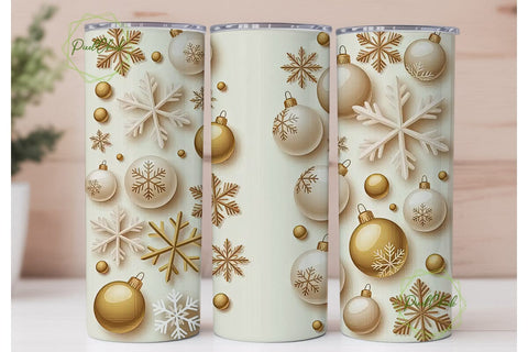 Elegant Gold & White Christmas Tumbler Sublimation PixelChick 
