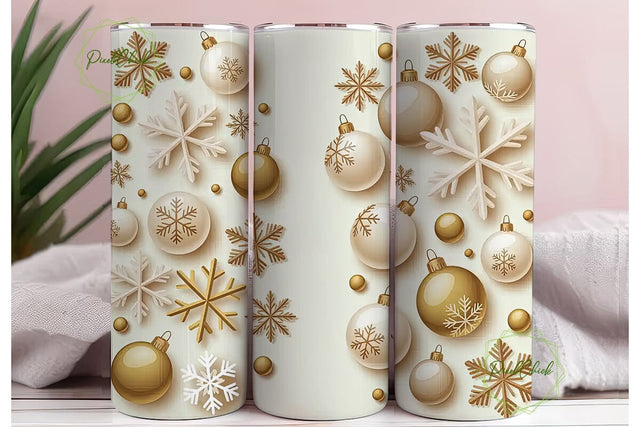 Elegant Gold & White Christmas Tumbler Sublimation PixelChick 
