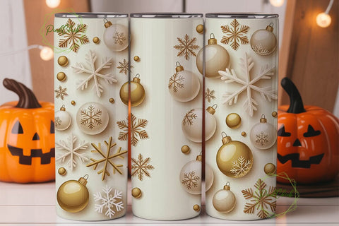 Elegant Gold & White Christmas Tumbler Sublimation PixelChick 