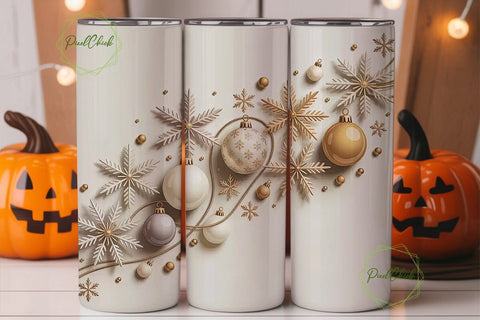 Elegant Gold & White Christmas Tumbler Sublimation PixelChick 