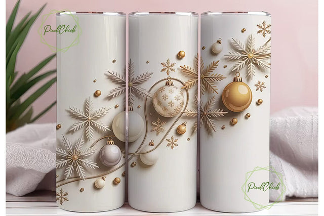 Elegant Gold & White Christmas Tumbler Sublimation PixelChick 