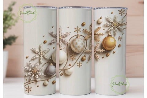 Elegant Gold & White Christmas Tumbler Sublimation PixelChick 