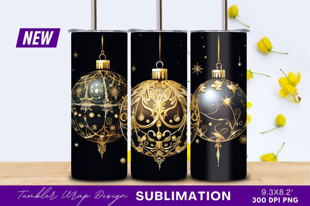 Elegant Golden Christmas Ornaments On Black Background Sublimation Regulrcrative 