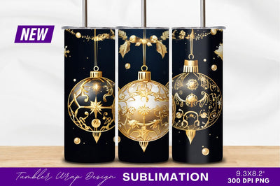 Elegant Golden Christmas Ornaments Tumbler Png Design Sublimation Regulrcrative 