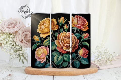 Elegant Golden Roses 20oz Tumbler Wrap Sublimation sassyprint 