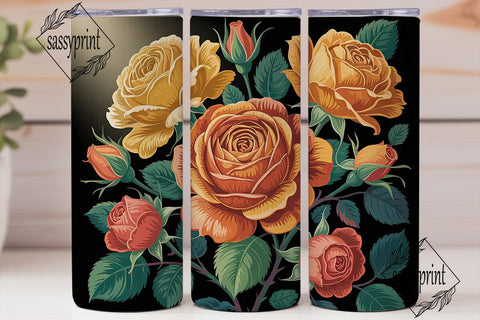 Elegant Golden Roses 20oz Tumbler Wrap Sublimation sassyprint 