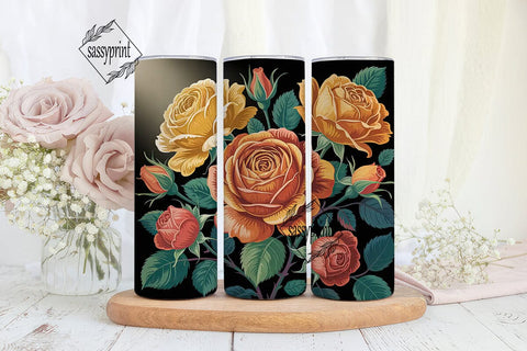 Elegant Golden Roses 20oz Tumbler Wrap Sublimation sassyprint 