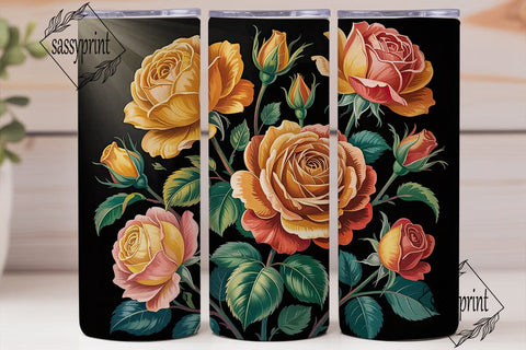 Elegant Golden Roses 20oz Tumbler Wrap Sublimation sassyprint 