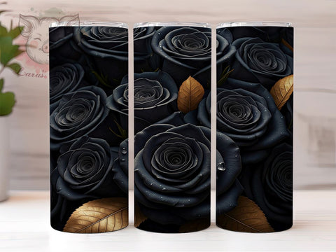 Elegant Gothic Black Roses 20oz Tumbler, Floral Design Cup, 20oz Drinkware, Elegant Tumbler, Gothic Rose Mug, Seamless Floral Wrap, Dark Floral Gift Sublimation Lara' s Designs 