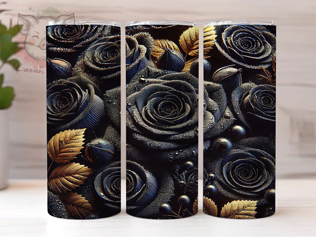 Elegant Gothic Black Roses 20oz Tumbler, Floral Design Cup, 20oz Drinkware, Elegant Tumbler, Gothic Rose Mug, Seamless Floral Wrap, Dark Floral Gift Sublimation Lara' s Designs 