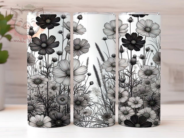 Elegant Gothic Floral Dark Tumbler, Black Floral Art, Dark Flower Design, Modern Botanical, Gothic Tumbler, Black Nature Art, Elegant Flora Wrap, Dark Garden Design Sublimation Lara' s Designs 