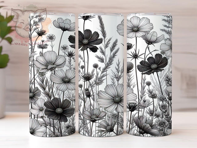 Elegant Gothic Floral Dark Tumbler, Black Floral Art, Dark Flower Design, Modern Botanical, Gothic Tumbler, Black Nature Art, Elegant Flora Wrap, Dark Garden Design Sublimation Lara' s Designs 