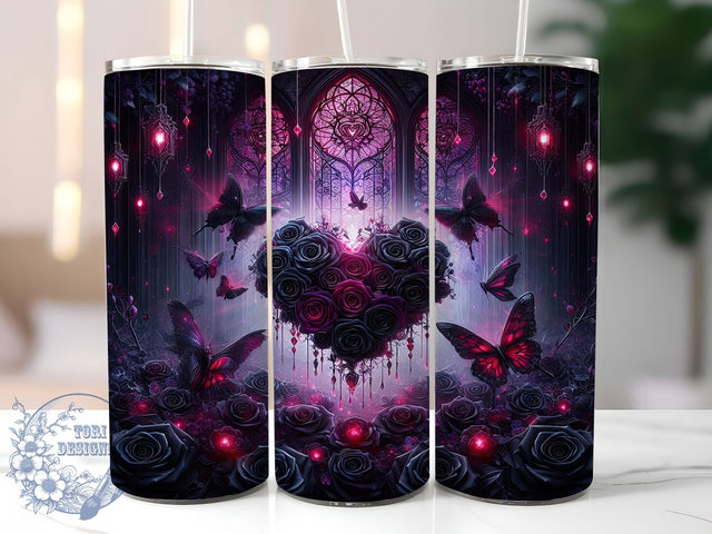 Elegant Gothic Garden Tumbler, Dark Romance Pattern, Elegant Gothic Design, 20Oz Sublimation Wrap, Moody Floral Art, Romantic Gothic Texture, Tumbler Sublimation Sublimation ToriDesigns 