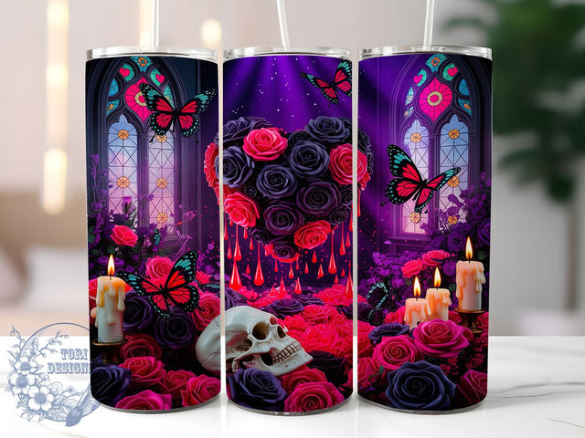 Elegant Gothic Garden Tumbler, Dark Romance Pattern, Elegant Gothic Design, 20Oz Sublimation Wrap, Moody Floral Art, Romantic Gothic Texture, Tumbler Sublimation Sublimation ToriDesigns 