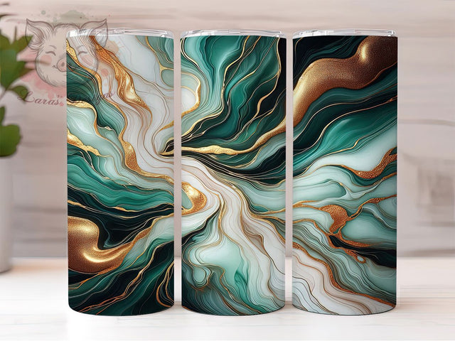 Elegant Green Gold Marble Art Tumbler, Green Gold Silver Wrap, 20oz Tumbler Sublimation, Elegant Metallic Swirl Design, Luxe Marble Tumbler, Glam Stone Wrap, Shimmer Marble Sublimation Sublimation Lara' s Designs 