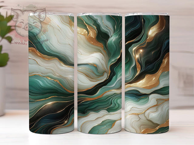 Elegant Green Gold Marble Art Tumbler, Green Gold Silver Wrap, 20oz Tumbler Sublimation, Elegant Metallic Swirl Design, Luxe Marble Tumbler, Glam Stone Wrap, Shimmer Marble Sublimation Sublimation Lara' s Designs 