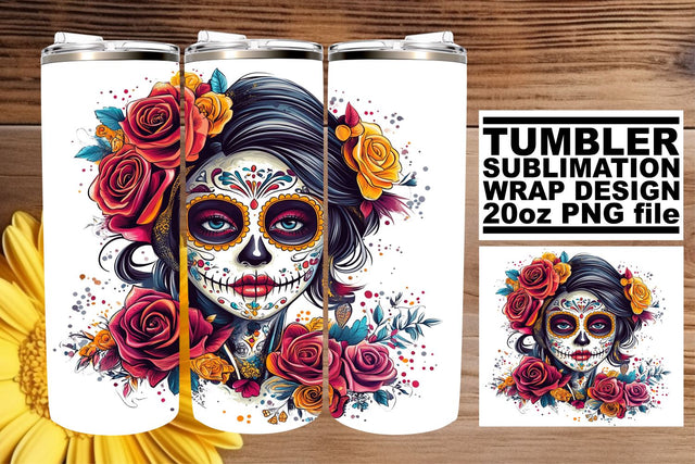 Elegant Halloween Sugar Skull Wrap – 20oz Watercolor Sublimation afrosvg 