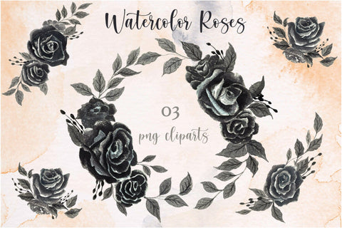 Elegant Hand-Painted Black Rose Clip Art Bundle Sublimation DIYCUTTINGFILES 