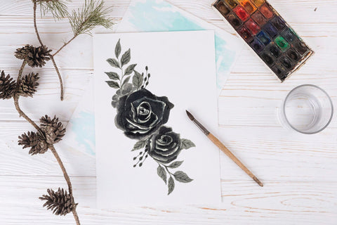Elegant Hand-Painted Black Rose Clip Art Bundle Sublimation DIYCUTTINGFILES 