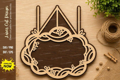 Elegant Hanging Floral Frame Laser Cut SVG Design SVG Regulrcrative 