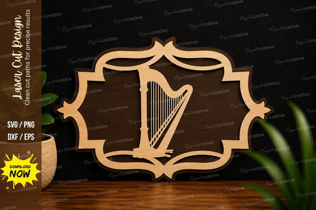 Elegant Harp Frame Monogram Laser Cut SVG File SVG Regulrcrative 