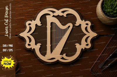 Elegant Harp Frame Ornament Laser Cut SVG File SVG Regulrcrative 