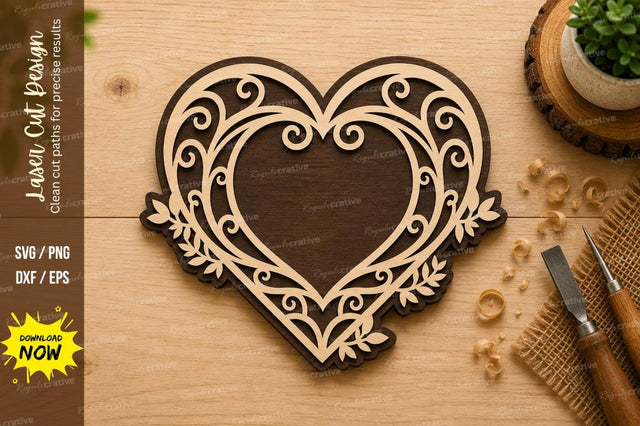 Elegant Heart Floral Frame Laser Cut SVG Design SVG Regulrcrative 