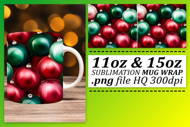 Elegant Holiday Ornaments Mug Wrap Design Sublimation afrosvg 
