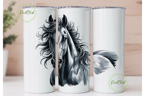 Elegant Horse Sketch 20oz Tumbler Wrap Sublimation PixelChick 