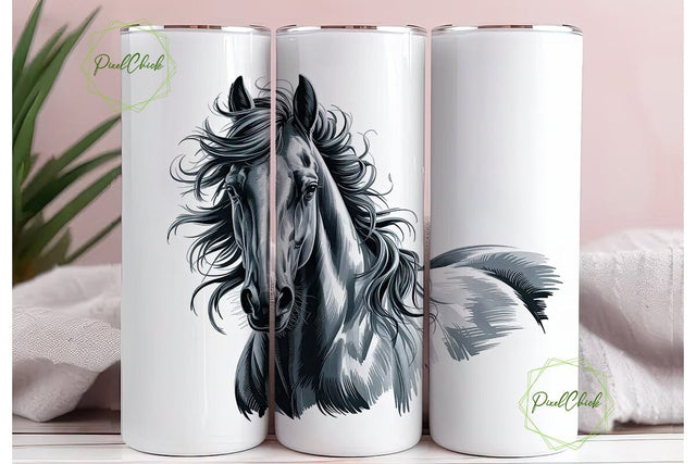 Elegant Horse Sketch 20oz Tumbler Wrap Sublimation PixelChick 