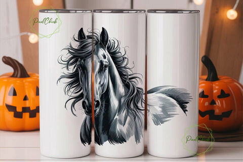 Elegant Horse Sketch 20oz Tumbler Wrap Sublimation PixelChick 
