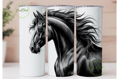 Elegant Horse Sketch 20oz Tumbler Wrap Sublimation PixelChick 
